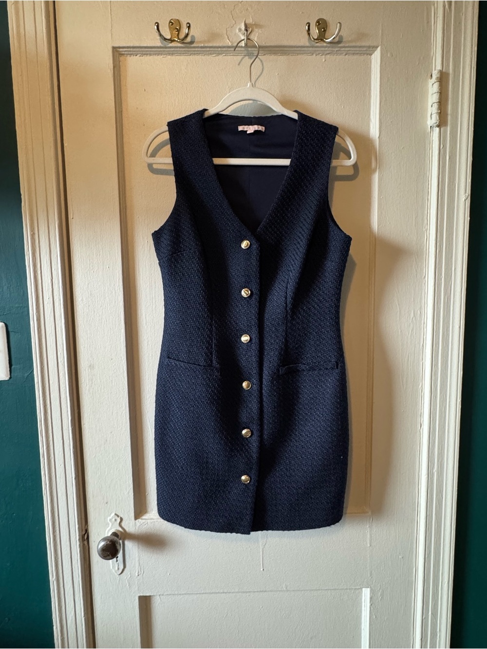 BeBop Navy Textured Button-Front Sheath Dress